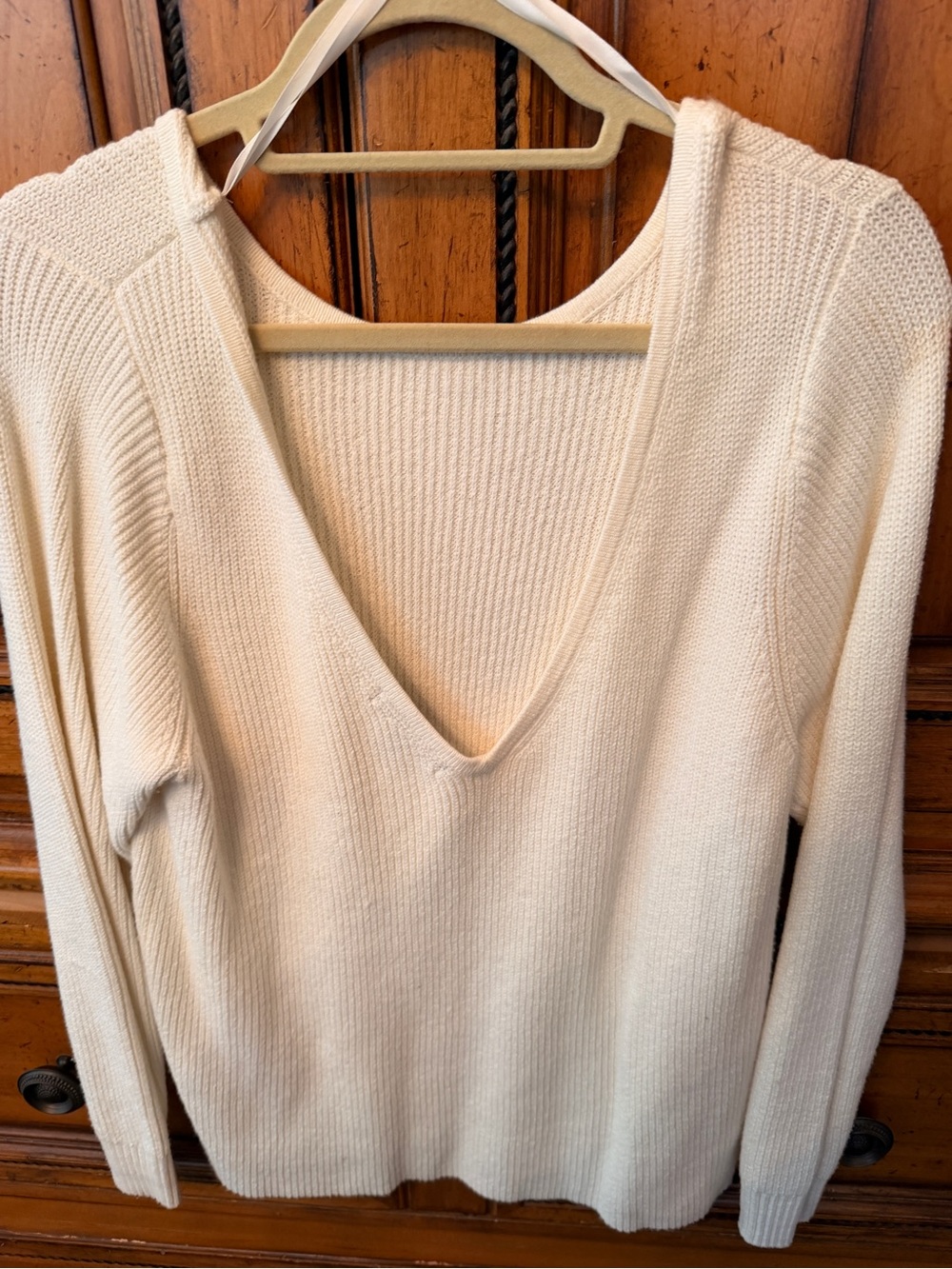Cream V-Neck-Back Women's Sweater